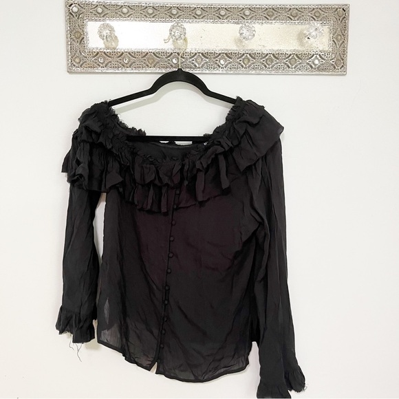 Paige Augustia Black Off the Shoulder Ruffle Blouse Size Small - Picture 3 of 9